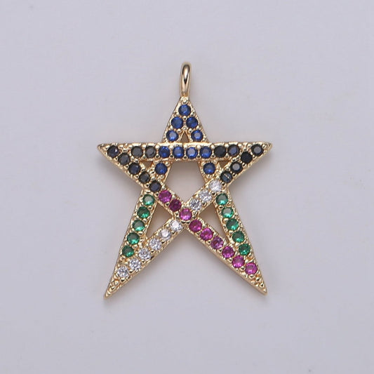 18K Gold Star Micro Pave Connector Charm, Multi color Cubic Zirconia Pendant Charm, For DIY Jewelry, Rose Gold Color E-174