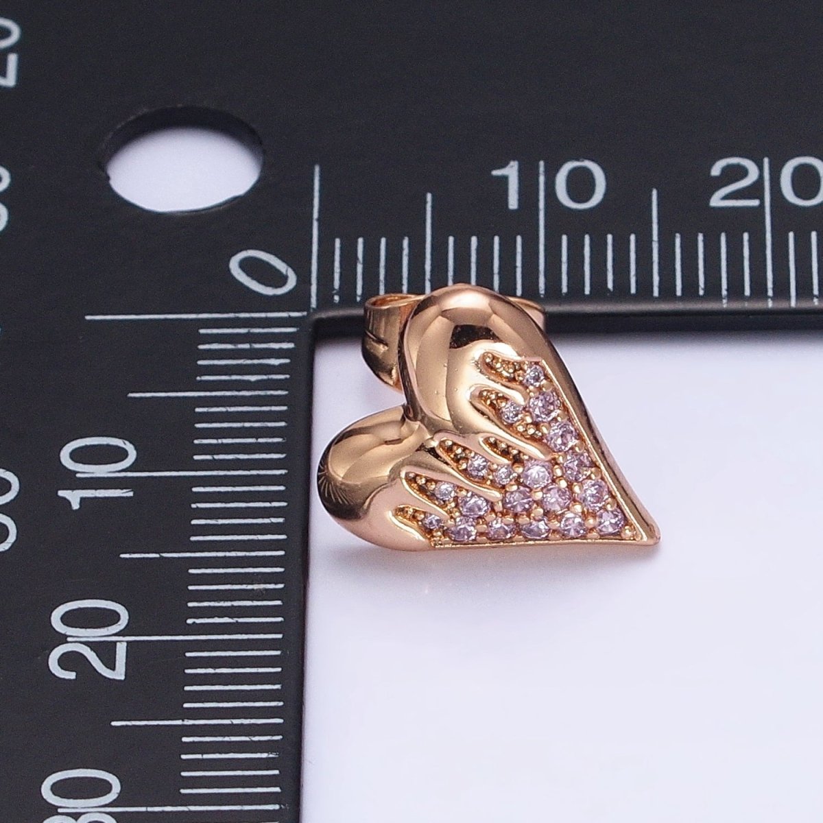 18K Heart Micro Paved CZ Molten Drip Stud Earrings | AB1409