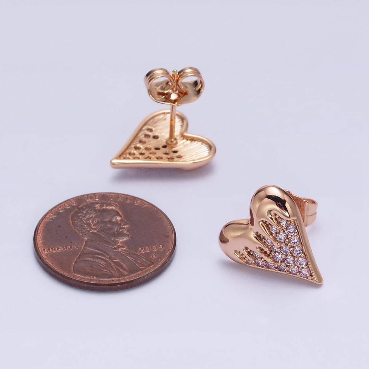 18K Heart Micro Paved CZ Molten Drip Stud Earrings | AB1409