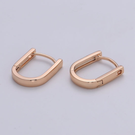 18K Rose Gold Filled U Shaped Boxy Huggie Earrings P-092