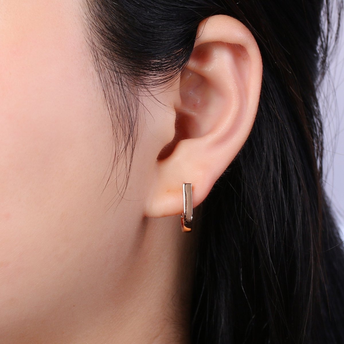 18K Rose Gold Filled U Shaped Boxy Huggie Earrings P-092