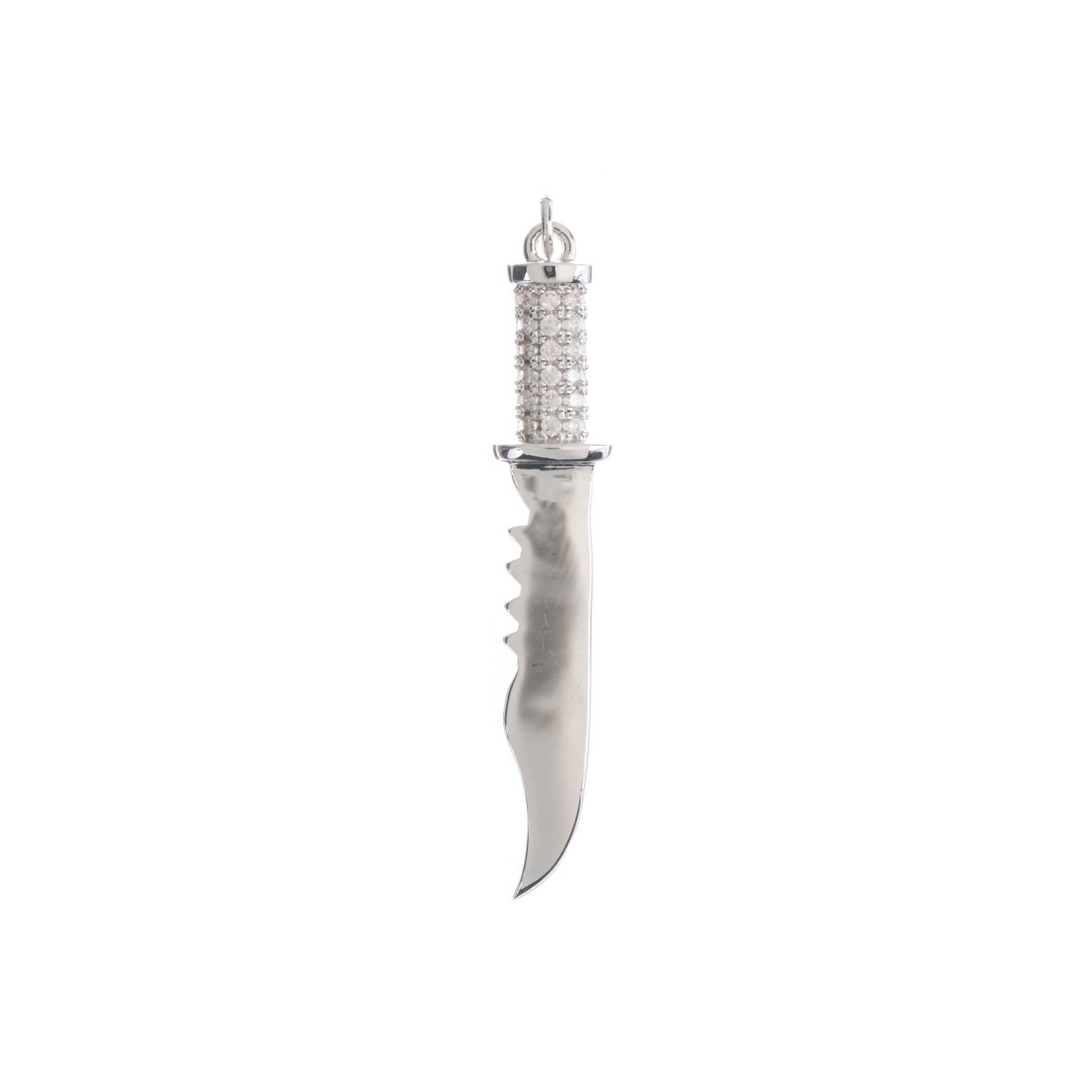 18K White Gold fill Combat Military Knife Charm Pendant Cz Cubic Zircon w/ Bails Findings for Earring Necklace Jewelry Making Supplies H-797