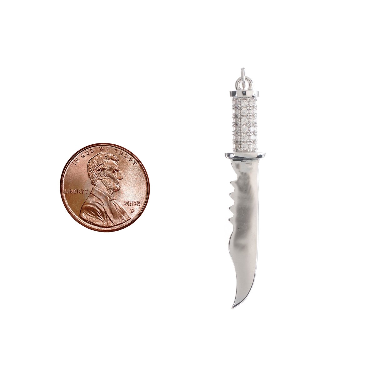 18K White Gold fill Combat Military Knife Charm Pendant Cz Cubic Zircon w/ Bails Findings for Earring Necklace Jewelry Making Supplies H-797