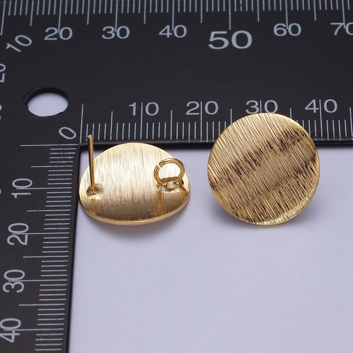 18mm Line-Textured Round Stud Open Loop Gold Earrings Supply | Z-080