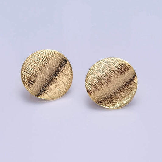 18mm Line-Textured Round Stud Open Loop Gold Earrings Supply | Z-080