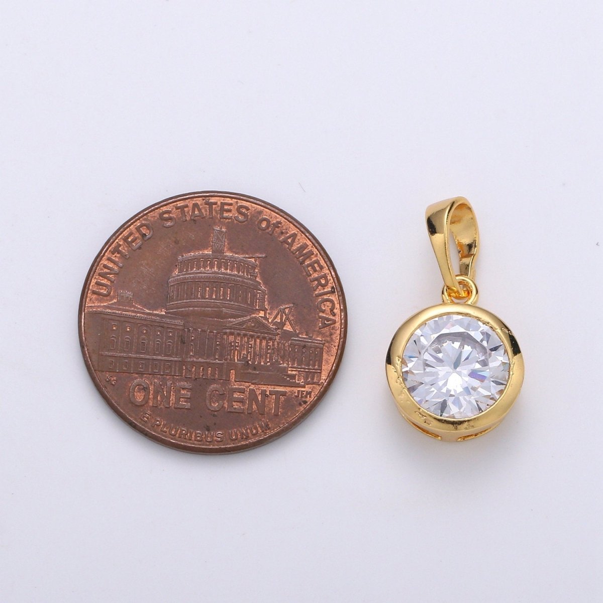 18X10mm Solitaire Pendant 24k Gold Filled Round Cut Pendant for necklace April Birthstone, Clear Cubic Zirconia Round Charm J-075