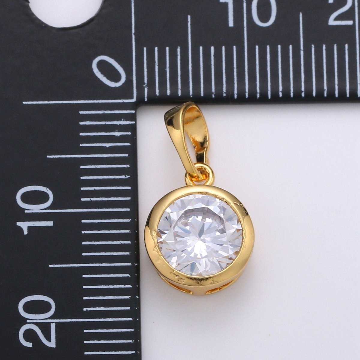 18X10mm Solitaire Pendant 24k Gold Filled Round Cut Pendant for necklace April Birthstone, Clear Cubic Zirconia Round Charm J-075