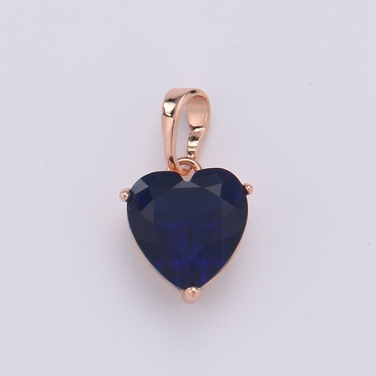 18x10mm Wholesale Cubic Zirconia Heart Gem Pendant with 18K Gold-Filled Rose Gold Frame, Blue, Green, Red, or Pink Options, Pendant for Necklace Bracelet Anklet Making J-163-J-166