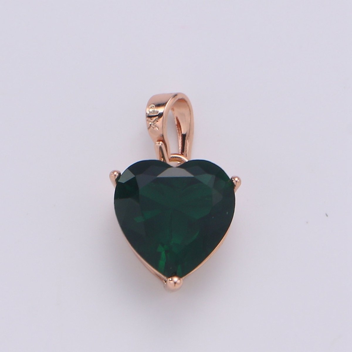 18x10mm Wholesale Cubic Zirconia Heart Gem Pendant with 18K Gold-Filled Rose Gold Frame, Blue, Green, Red, or Pink Options, Pendant for Necklace Bracelet Anklet Making J-163-J-166
