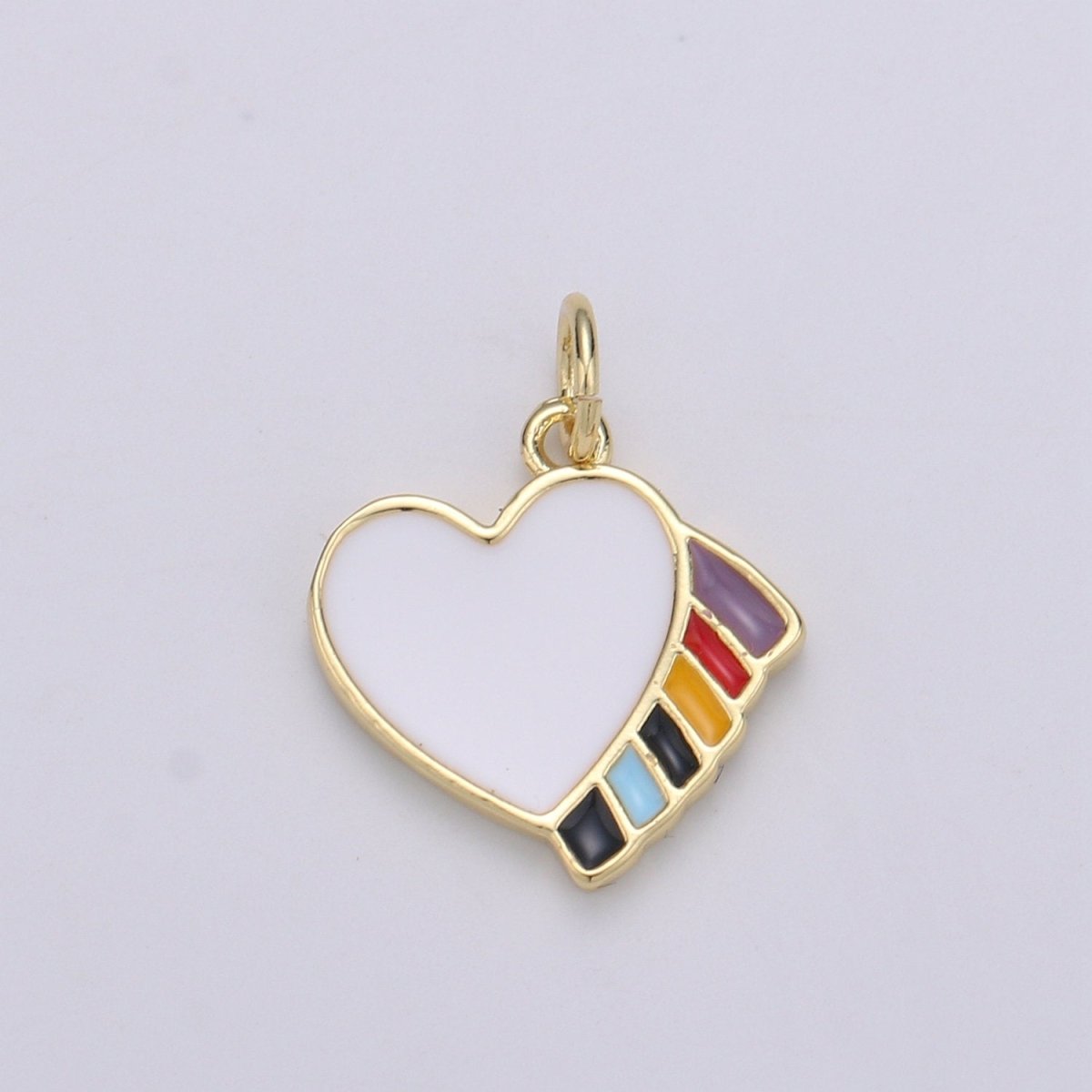 18X15mm Enamel Heart, Colorful Love Pendant, Dainty Gold Rainbow Charms, Kids Charm, Bracelet Necklace Earring Charm D-753