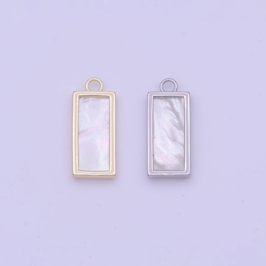 19.5mm Rectangular Shell Pearl Minimalist Tag Charm in Gold & Silver | N-635
