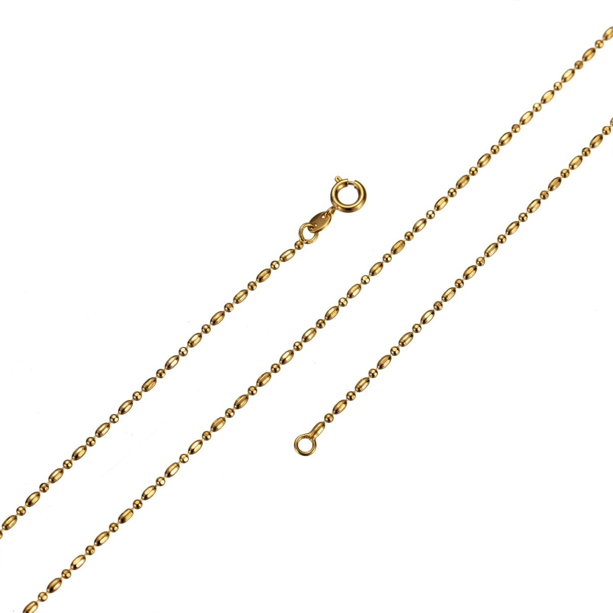 19.6 inch Beaded Chain Necklace, 24K Gold Plated Bead Finished Necklace, Dainty 1.5mm Bead Necklace w/ Spring Ring | CN-480  Clearance Pricing