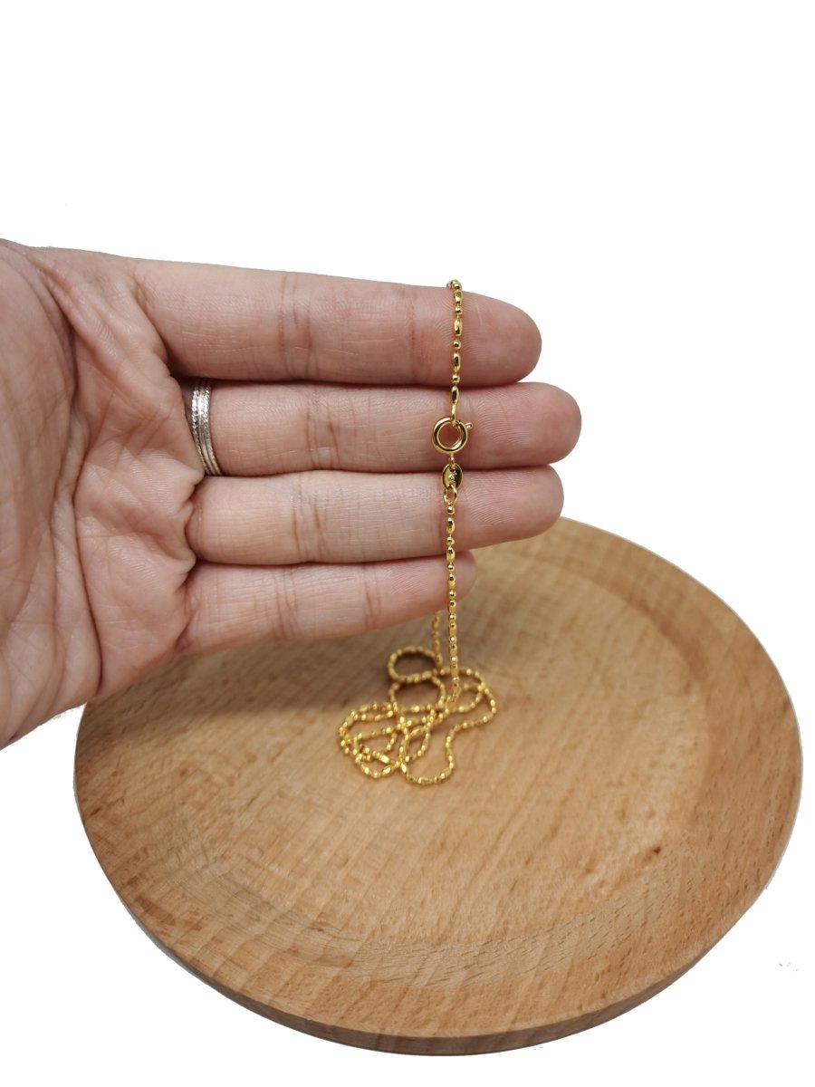 19.6 inch Beaded Chain Necklace, 24K Gold Plated Bead Finished Necklace, Dainty 1.5mm Bead Necklace w/ Spring Ring | CN-480  Clearance Pricing