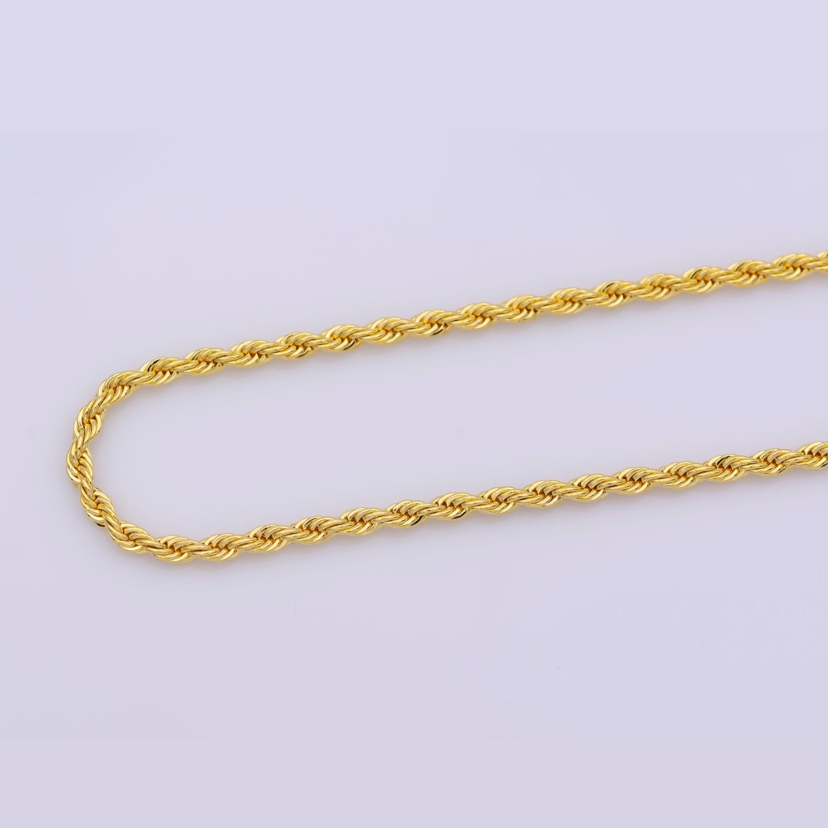 19.6 inch Rope Chain Necklace, 24K Gold Plated Finished Chain For Jewelry Making, Dainty 2mm Rope Necklace w/ Lobster Clasps | CN-600