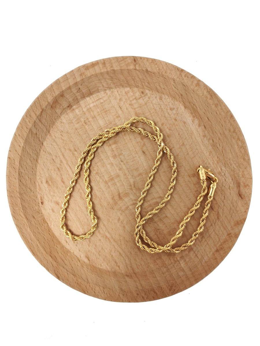 19.6 inch Rope Chain Necklace, 24K Gold Plated Finished Chain For Jewelry Making, Dainty 2mm Rope Necklace w/ Lobster Clasps | CN-600