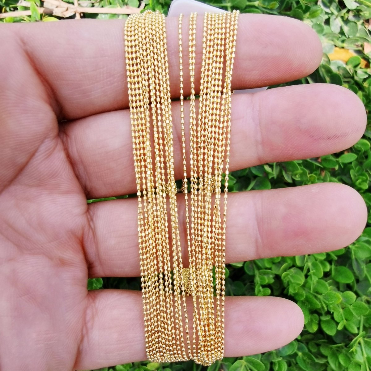 19.6 inches Bead Necklace - 24K Gold Plated Necklace - 0.8mm Dainty Bead - Bead Necklace w/ Spring Ring | CN-865