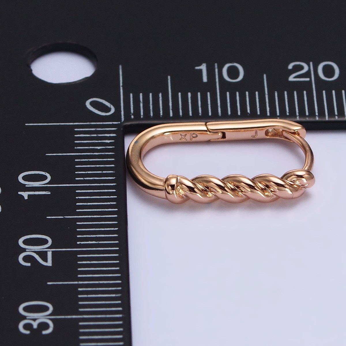 19mm Braided Twist Rope U-Shaped Oblong Rosey Gold Hoop Earrings | AB303