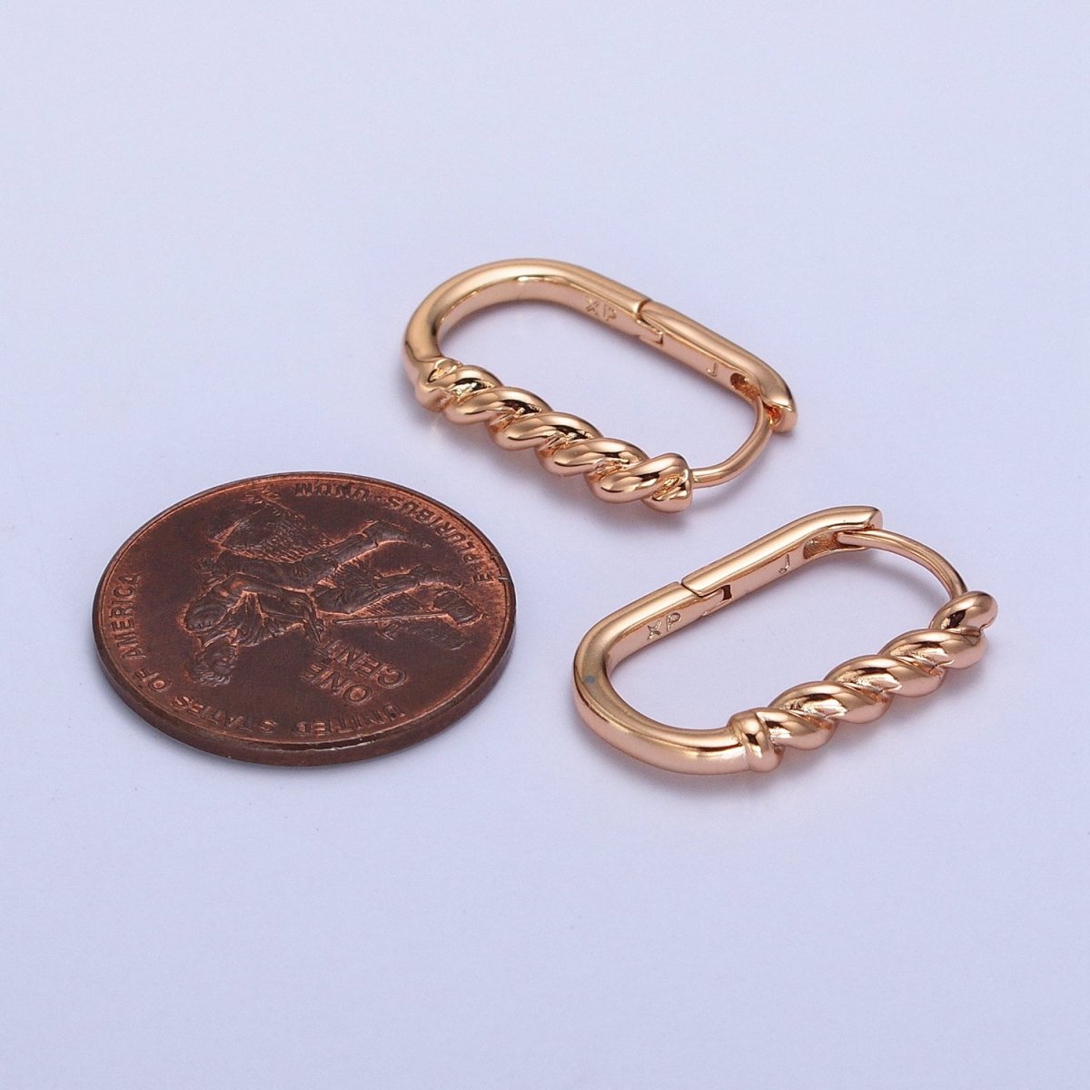 19mm Braided Twist Rope U-Shaped Oblong Rosey Gold Hoop Earrings | AB303