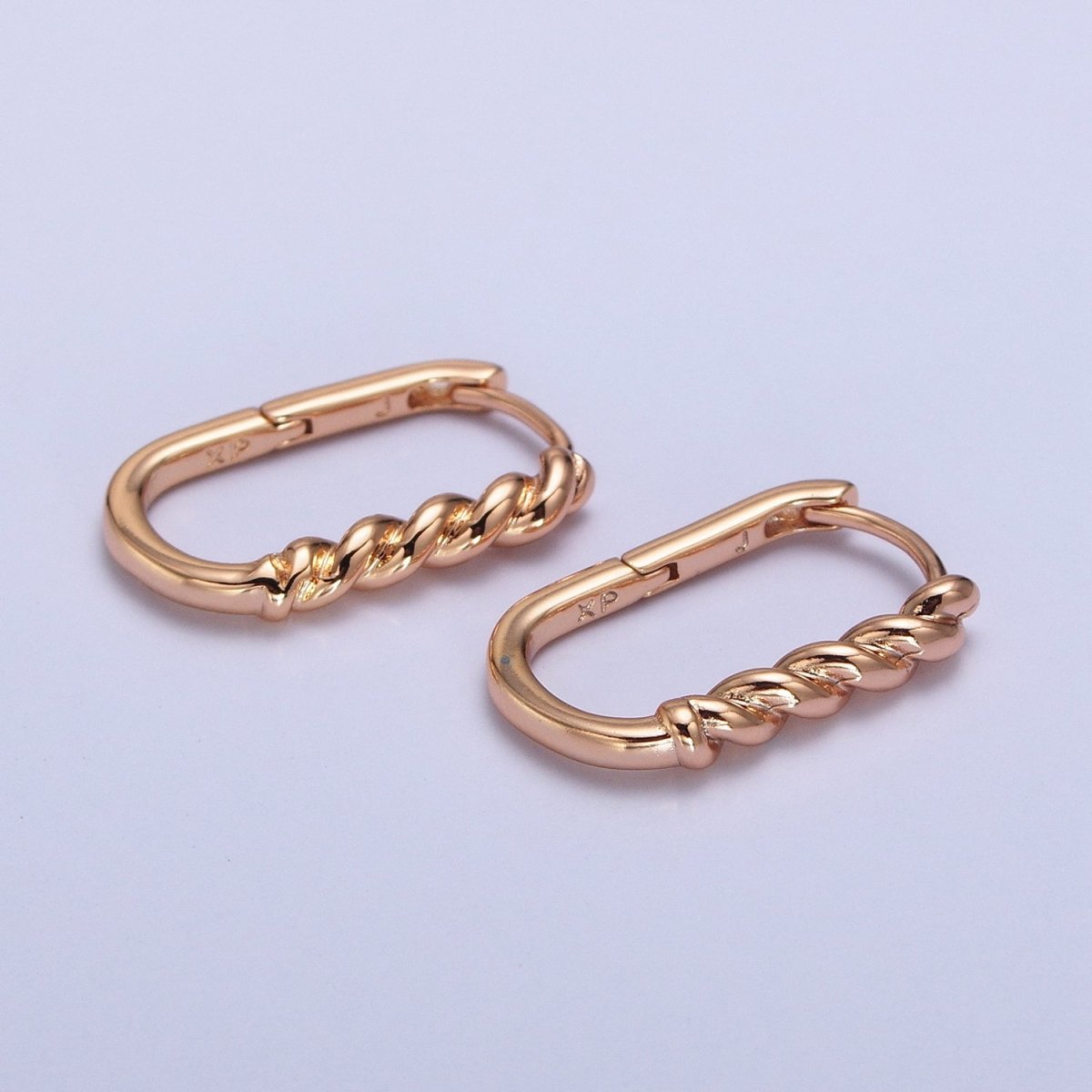19mm Braided Twist Rope U-Shaped Oblong Rosey Gold Hoop Earrings | AB303