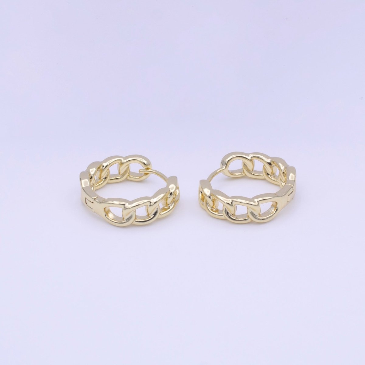 19mm Gold Curb Chain Link Huggie Hoop Earrings | AD-220