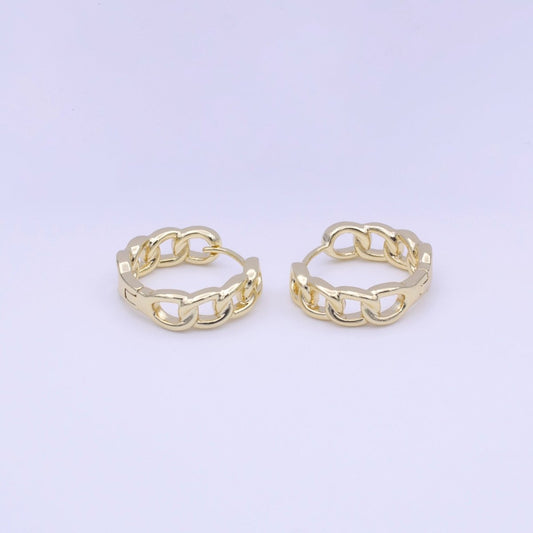19mm Gold Curb Chain Link Huggie Hoop Earrings | AD-220