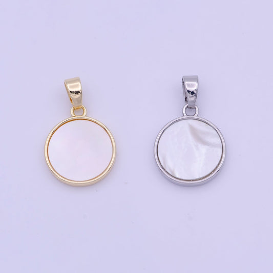 19mm Round Shell Pearl Minimalist Charm in Gold & Silver  H-903