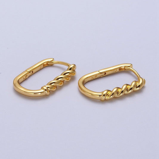 19mm Twisted Rope U-Shaped Oblong Gold Hoop Earrings | AB031