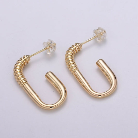 1pair Golden Curvy Rectangle Huggies Earrings, Plain Gold Filled Geometric Rectangle Shape Daily Wear Earring Jewelry Q-447