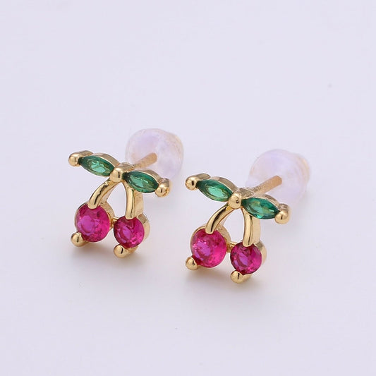 1pair Purple Crystal Cherry Fruits Studs Earrings CZ Floral Color Fruit Casual Daily Wear Earring Jewelry Q-393