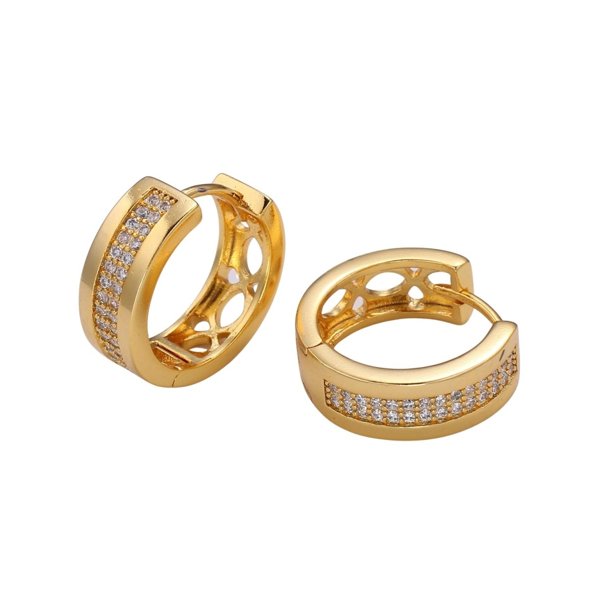 1pair Simple Golden Circle Shape Mini Huggies Earrings CZ Crystal Gold Filled Geometric Casual/Formal Micro Pave Earring Jewelry Q-502
