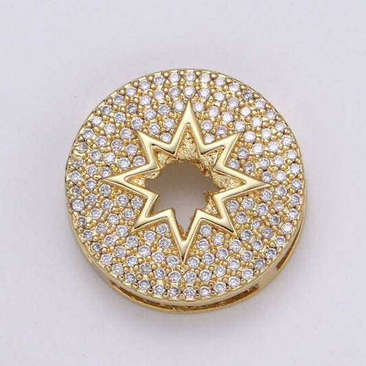 1pc 24K Gold Cardinal Spacer Beads, for DIY Star Beads Pave Charm Bracelet Compass Bead Size 19.9x4.6mm Hole 3.5mm B401