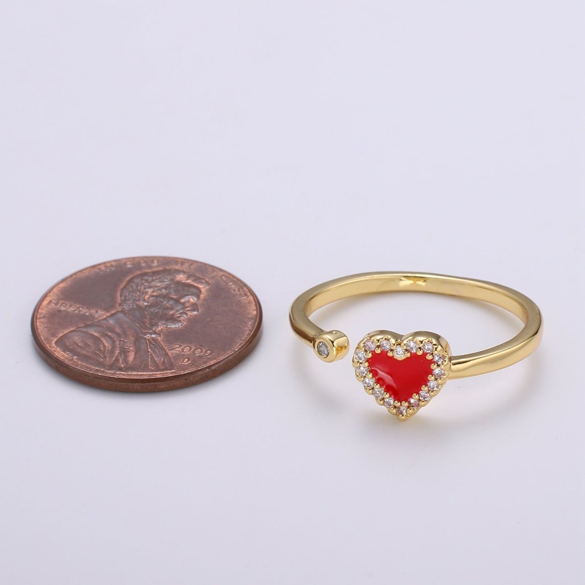 1pc 24K Gold Enamel Cubic Heart Ring, Pink Epoxy Love CZ Pendant Charm, Solitaire Cubic Zirconia Design Band For DIY Jewelry R-317,R-318