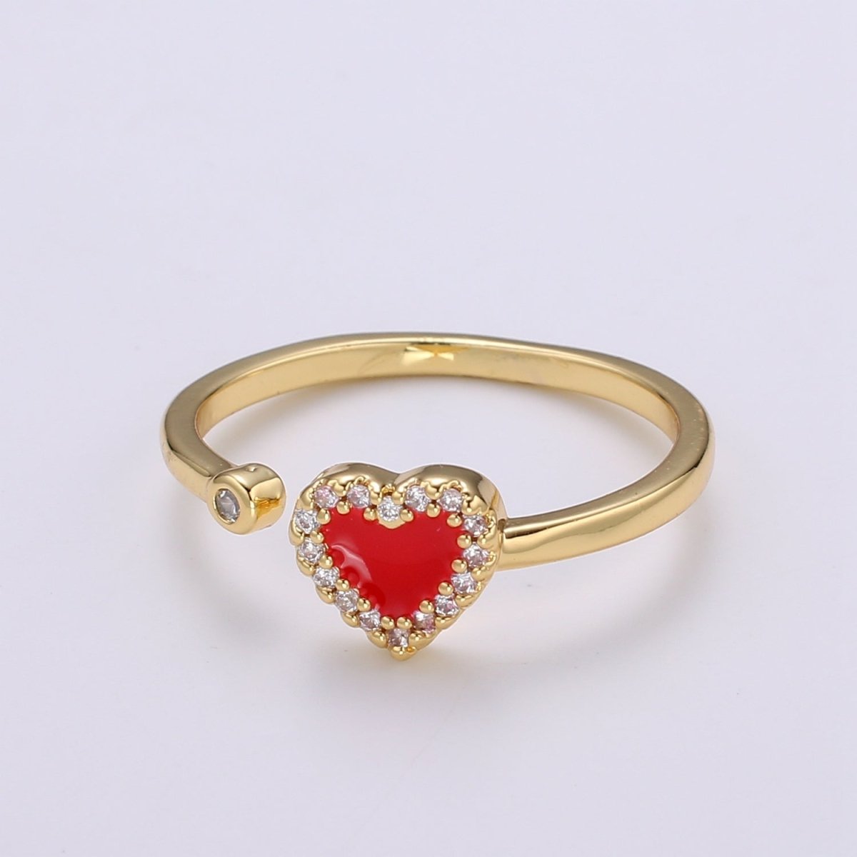 1pc 24K Gold Enamel Cubic Heart Ring, Pink Epoxy Love CZ Pendant Charm, Solitaire Cubic Zirconia Design Band For DIY Jewelry R-317,R-318