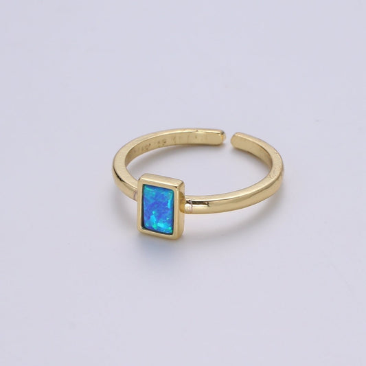 1pc 24K Gold Opal Simulated Ring,Rectangle Opal Lab Pendant Charm Ring, Solitaire White Opal Lab Square Design Band Jewelry R518