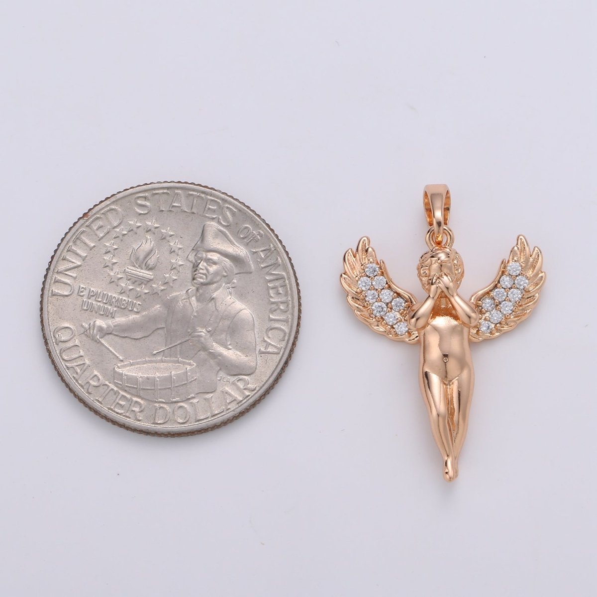 1pc 29x20mm Wholesale 18K Gold-Filled Rose Gold Cherub Covering Face Pendant with Micro Pave CZ Rhinestones, Pendant for Necklace Bracelet Anklet Making J-180