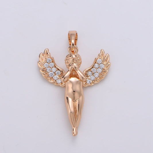 1pc 29x20mm Wholesale 18K Gold-Filled Rose Gold Cherub Covering Face Pendant with Micro Pave CZ Rhinestones, Pendant for Necklace Bracelet Anklet Making J-180