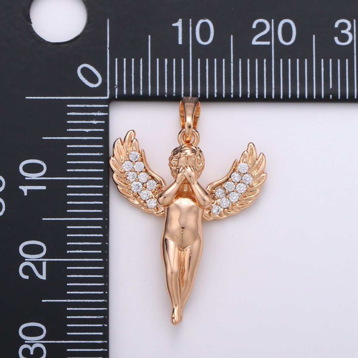1pc 29x20mm Wholesale 18K Gold-Filled Rose Gold Cherub Covering Face Pendant with Micro Pave CZ Rhinestones, Pendant for Necklace Bracelet Anklet Making J-180
