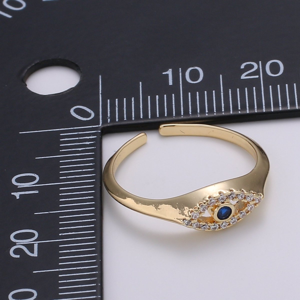 1pc Blue Solitaire CZ 14K Gold Ring, Evil Eye Adjustable Gold Open Ring, Simple Ring, Clear Cubic Zirconia Ring- R-491