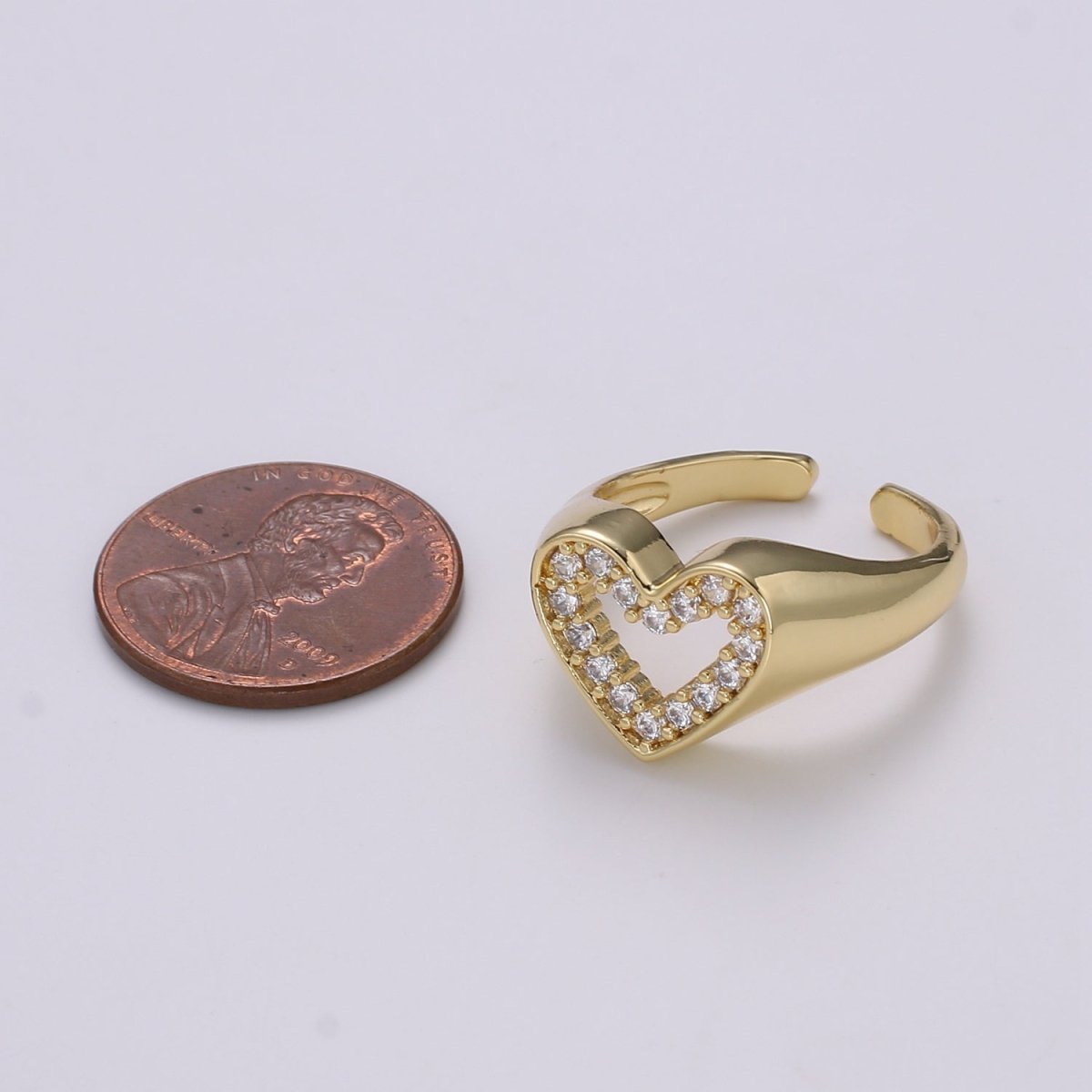 1pc Clear CZ Love 24K Gold Ring, Heart Cubic Adjustable Gold Curb Ring, Signet Ring, Clear Cubic Zirconia Ring,R-461