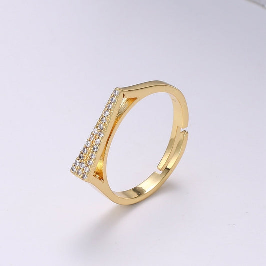 1pc Clear CZ Love Gold Ring, Dart Cubic Adjustable Gold Curb Ring, Simple Ring, Clear Cubic Zirconia Ring,Ring-350