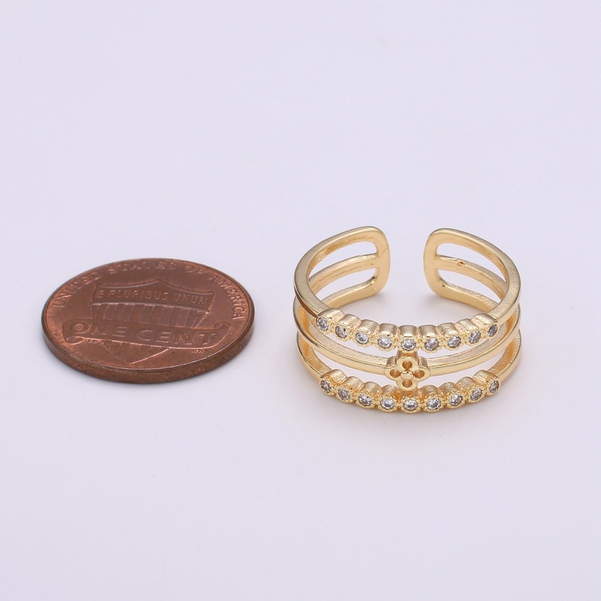 1pc Daisy Pave 18k Gold Ring, Adjustable Gold Curb Ring, Simple double rows of Flower Ring, Bouquet Sun Flower R308