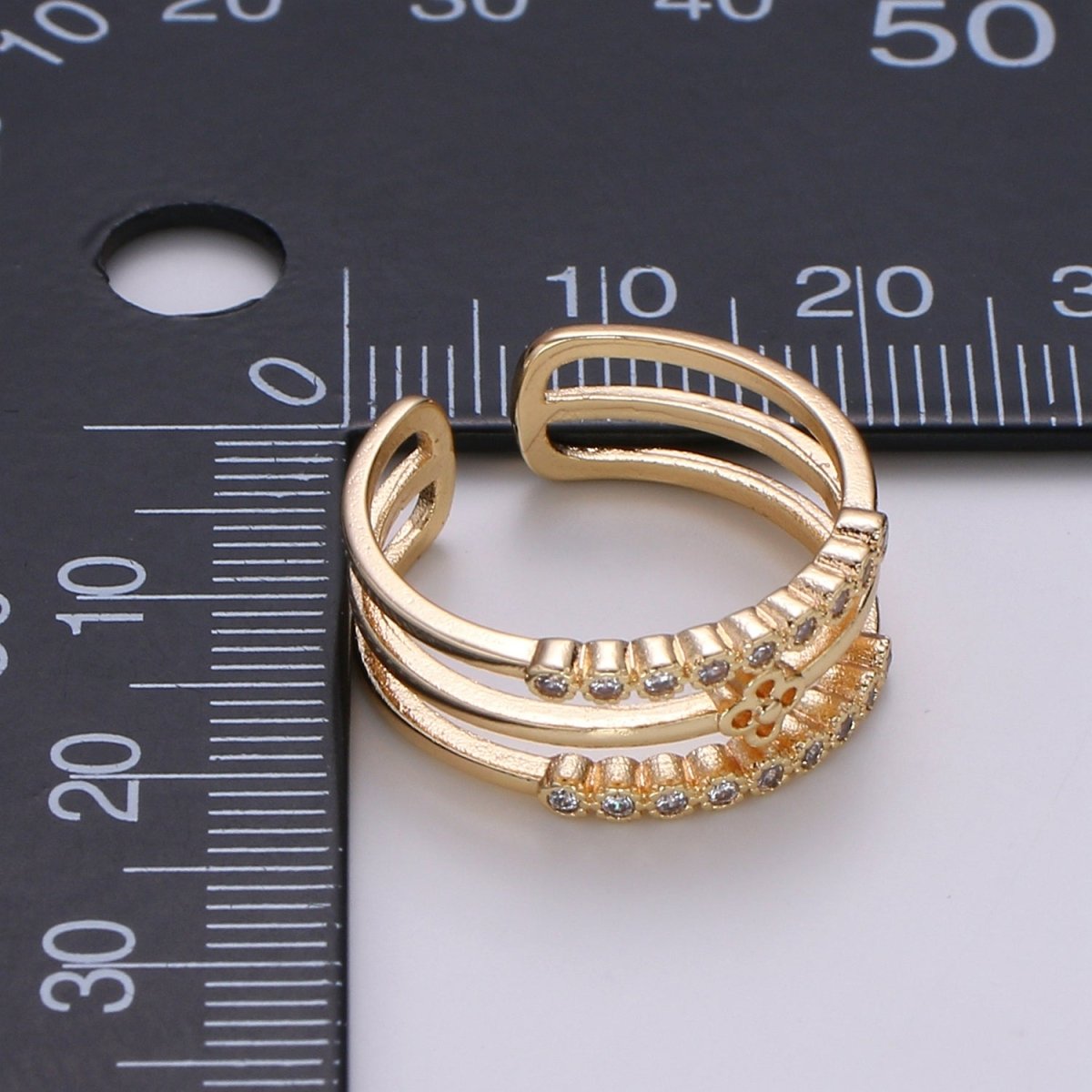1pc Daisy Pave 18k Gold Ring, Adjustable Gold Curb Ring, Simple double rows of Flower Ring, Bouquet Sun Flower R308
