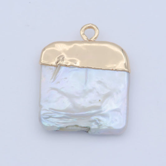 1pc Freeform Square Shape Baroque Pearl Charm with18k Light Gold Plated Edge for Necklace Anklet Bracelet Earring Charm Supplies 22mmx15mm P-1807