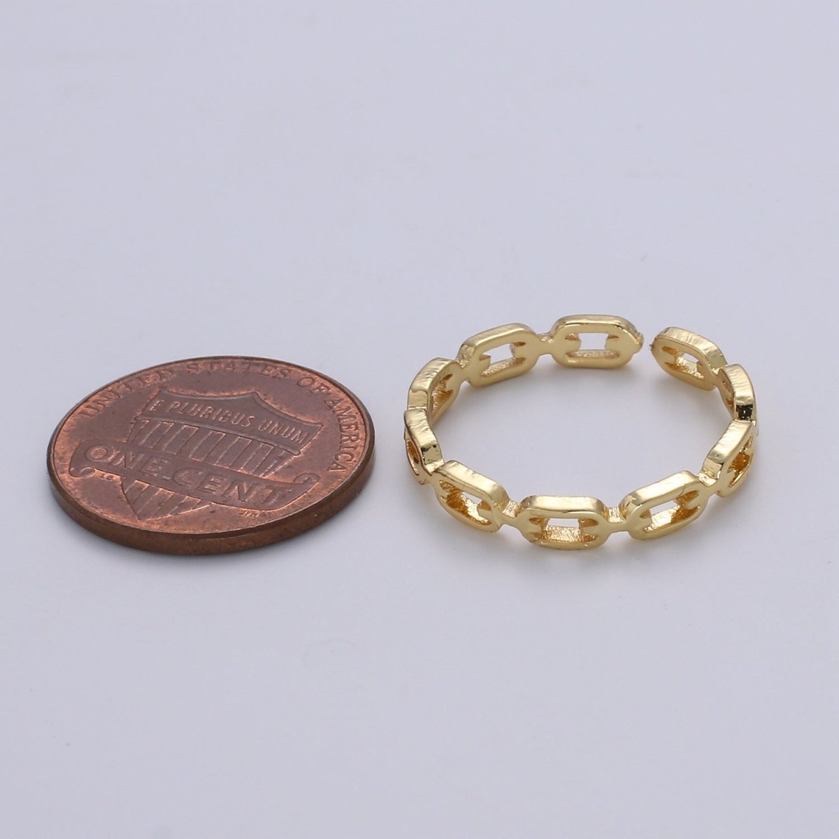 1pc Frienship Link Chain Gold Ring, Adjustable Gold Curb Ring, Link O Ring, Shiny Rolo Strand Ring for DIY Jewelry R-526