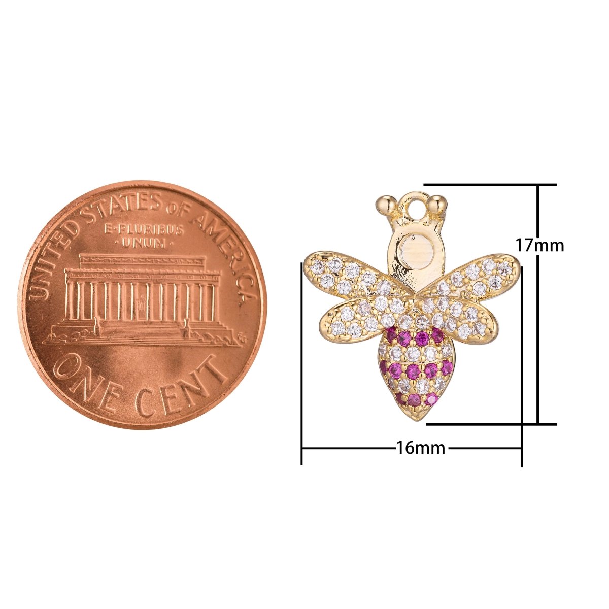 1pc Gold Filled Cz Bee Wasp Cubic Zirconia Necklace Pendant Micro Pave Charm Bead Bails Findings for Jewelry MakingC-449