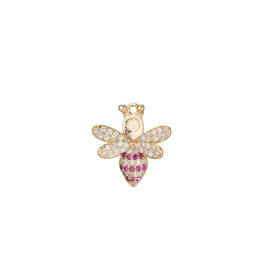 1pc Gold Filled Cz Bee Wasp Cubic Zirconia Necklace Pendant Micro Pave Charm Bead Bails Findings for Jewelry MakingC-449