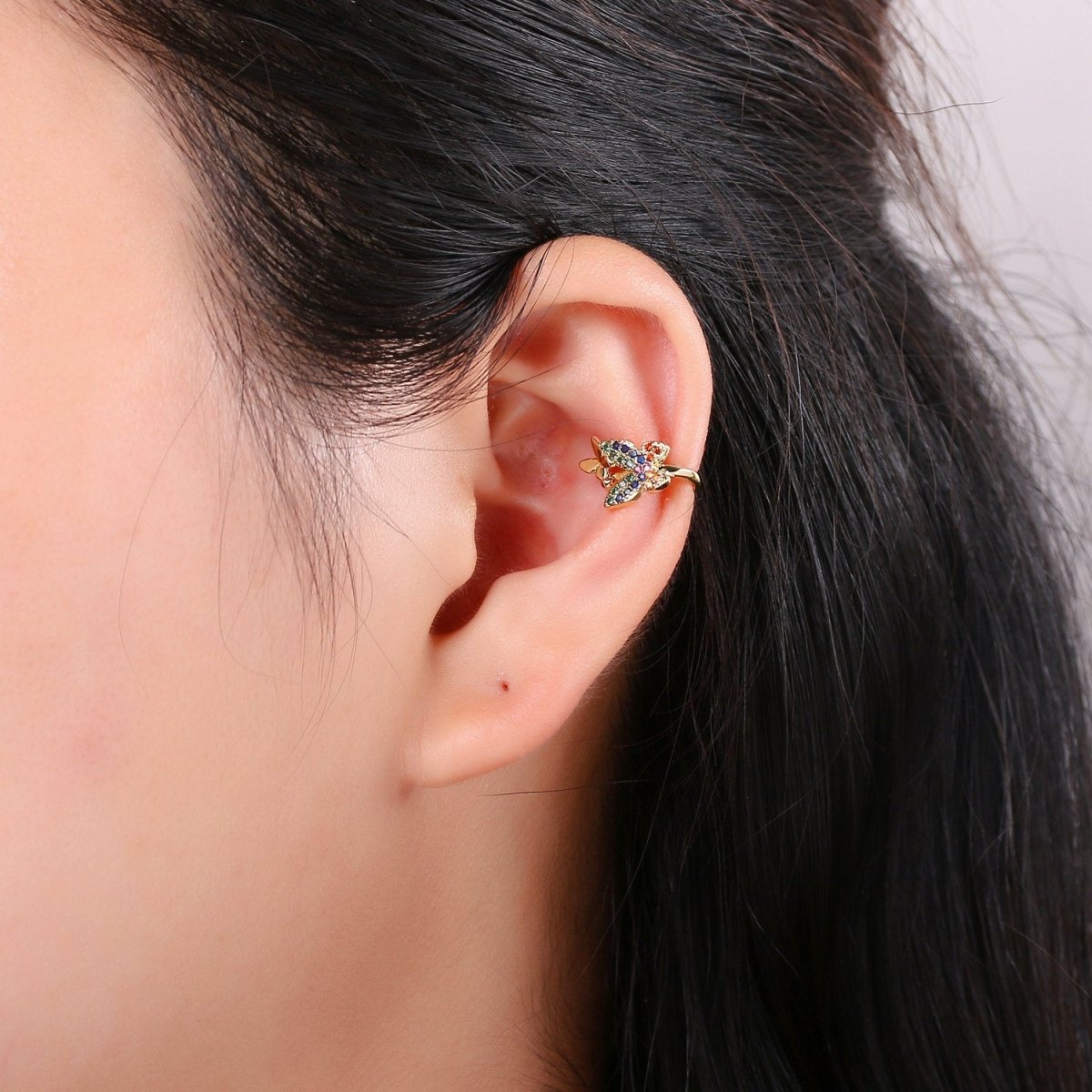 1pc Gold Filled Gorgeous Butterfly Ear Cuff Rainbow Butterflies Earring Micro Pave CZ Cubic Zirconia Wrap Earring gift for Christmas AI-101