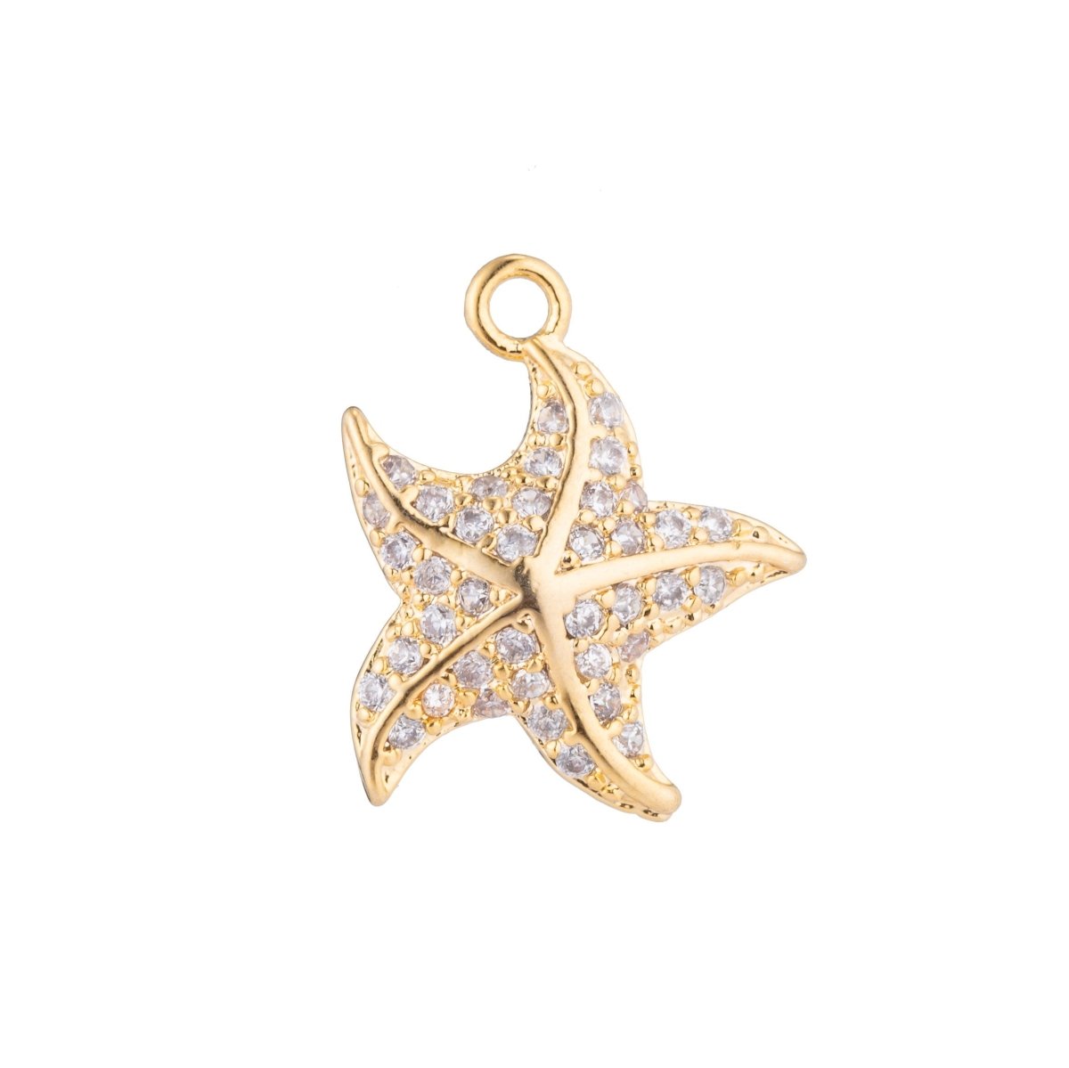 1pc Gold Filled Playful Star Fish, Under the Sea, Alive, Cubic Zirconia Bracelet Charm, Necklace Pendant, Findings for Jewelry Making C-207