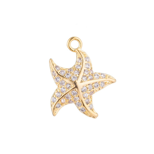 1pc Gold Filled Playful Star Fish, Under the Sea, Alive, Cubic Zirconia Bracelet Charm, Necklace Pendant, Findings for Jewelry Making C-207
