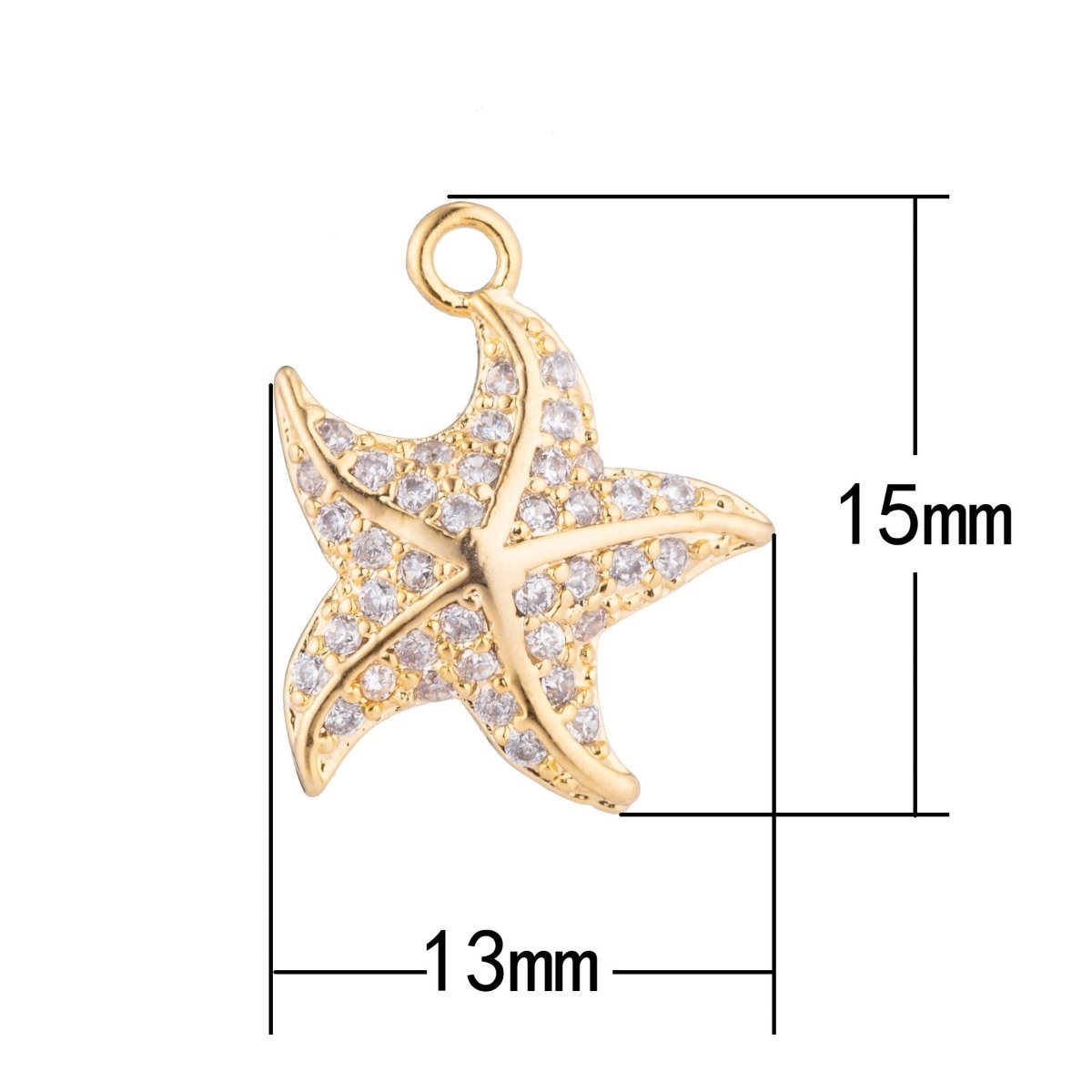 1pc Gold Filled Playful Star Fish, Under the Sea, Alive, Cubic Zirconia Bracelet Charm, Necklace Pendant, Findings for Jewelry Making C-207